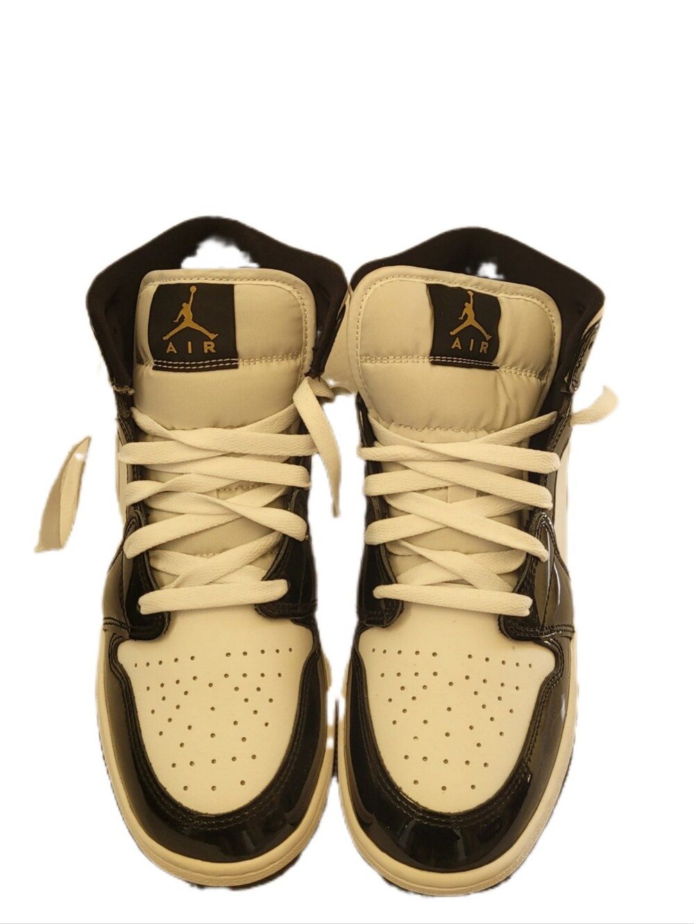 Jordan High-Top Sneakers in Cream and Black Patent